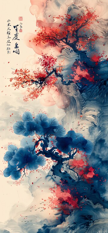 风字墨韵书法蓝色粉色