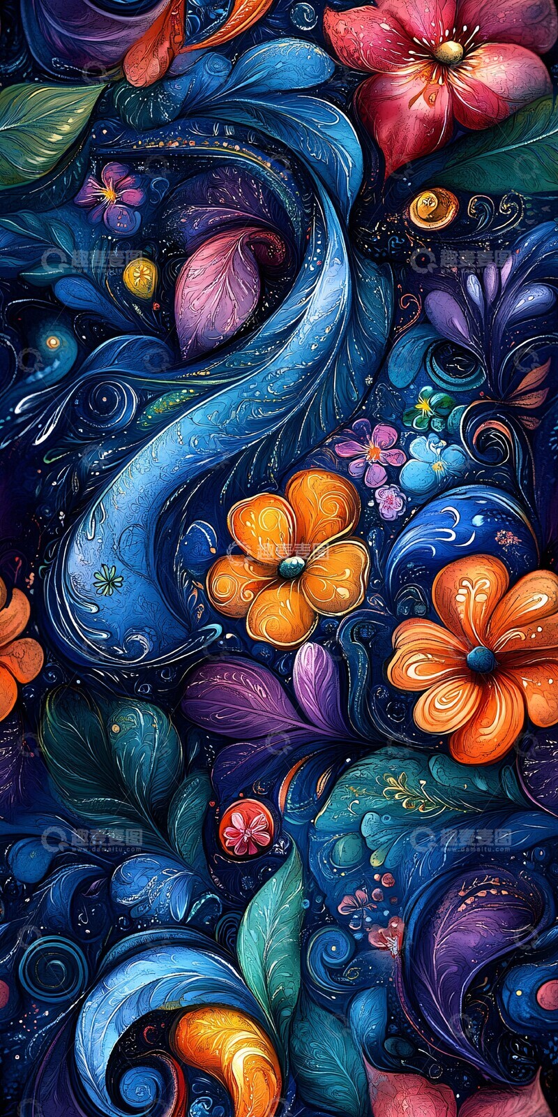 高清大图下载【趣麦麦图】蓝色水彩印花3