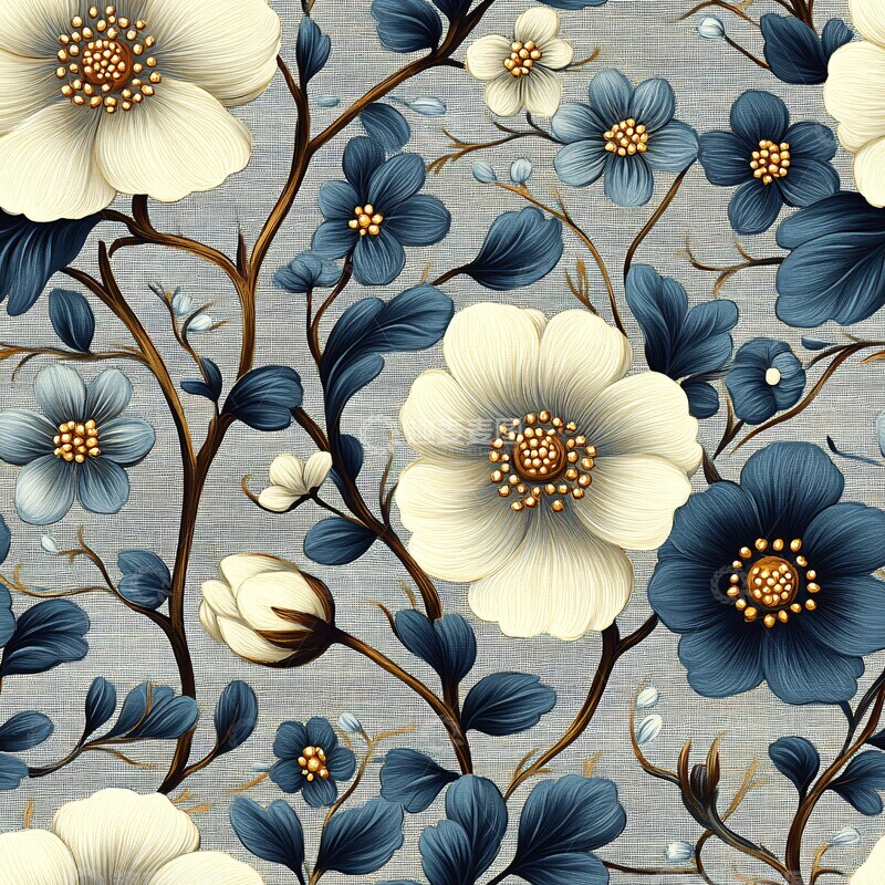 高清大图下载【趣麦麦图】蓝白灰花卉纹样3
