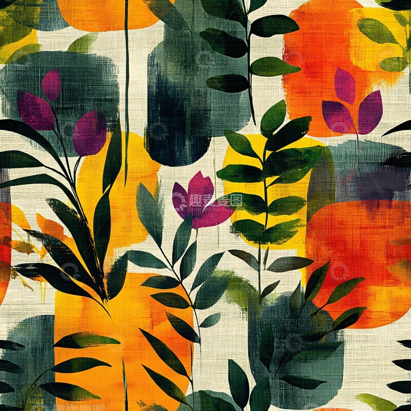 高清大图下载【趣麦麦图】绿叶蕨类抽象图案3