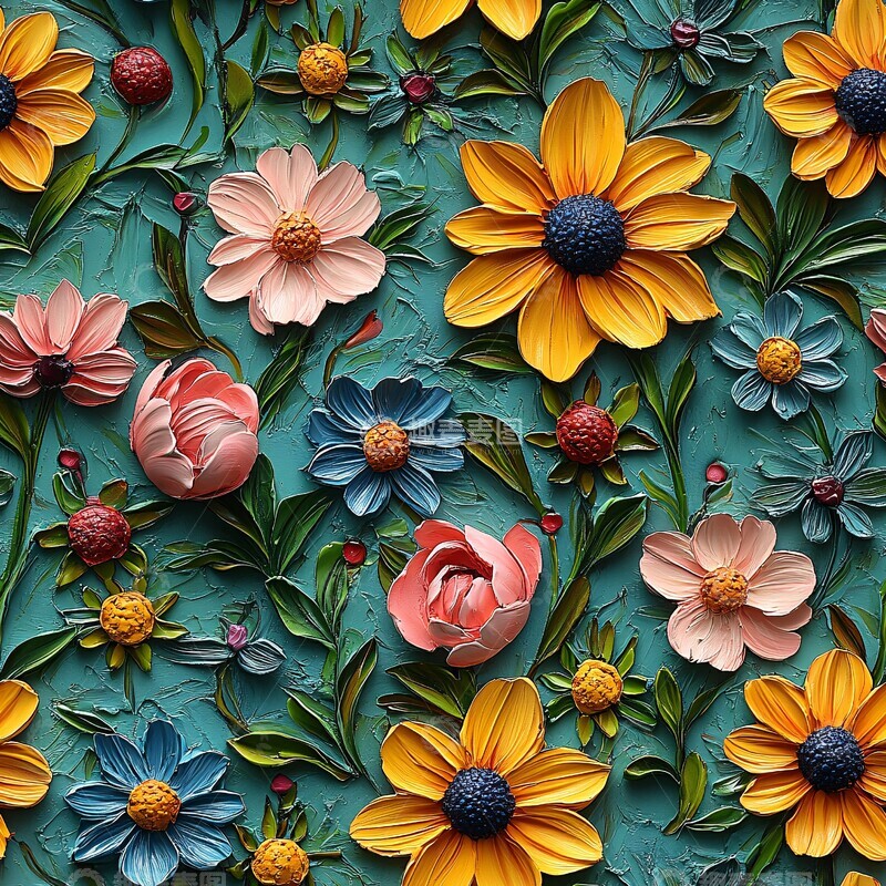 高清大图下载【趣麦麦图】多彩立体花朵背景3