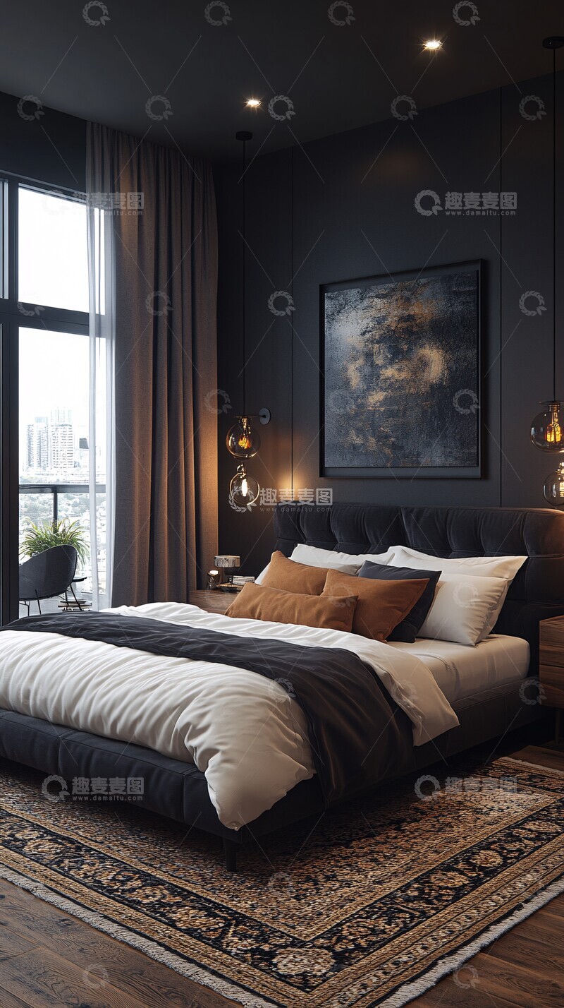 高清大图下载【趣麦麦图】深灰卧室床帘阳台3