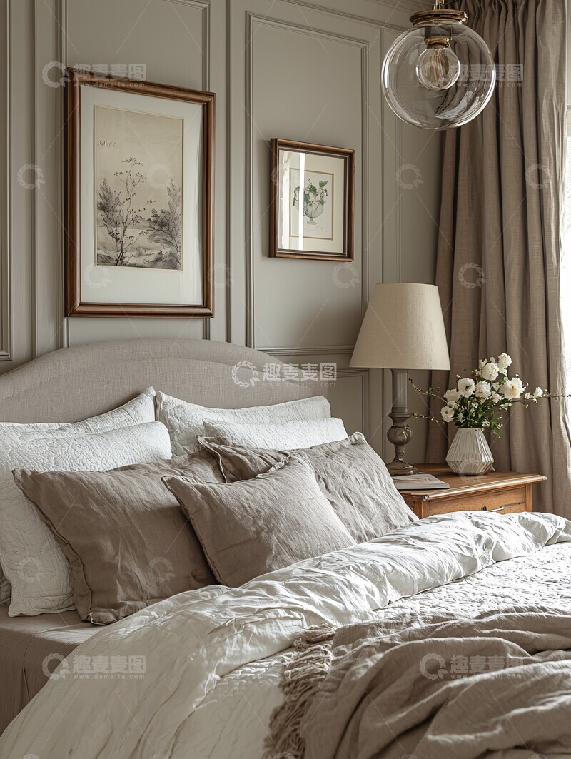 高清大图下载【趣麦麦图】白色墙壁灰色床头3