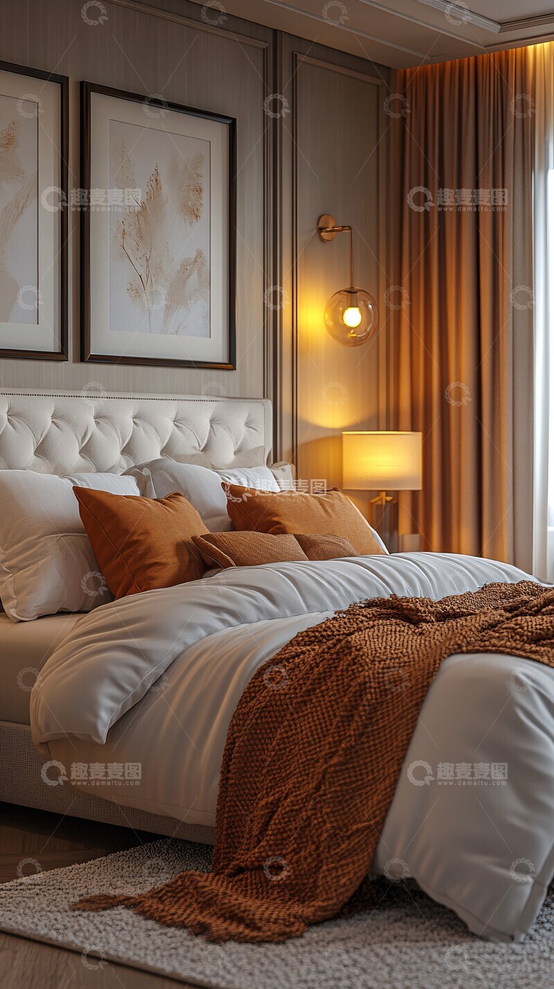 高清大图下载【趣麦麦图】双床头画白色床头卧室2