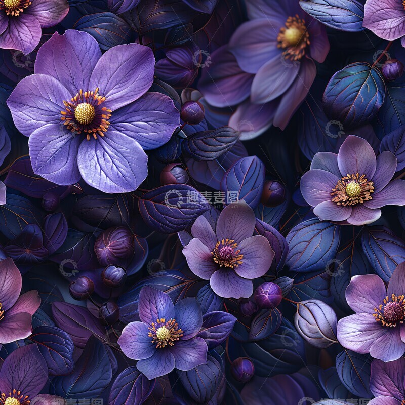 高清大图下载【趣麦麦图】紫色花卉纹样3