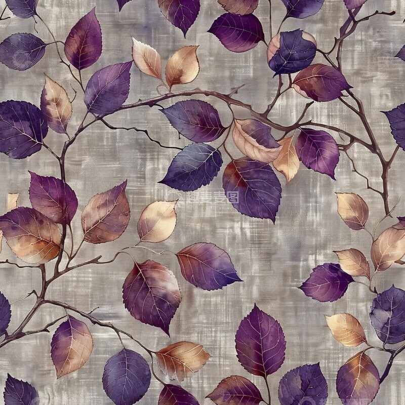 高清大图下载【趣麦麦图】紫色水彩叶纹背景3