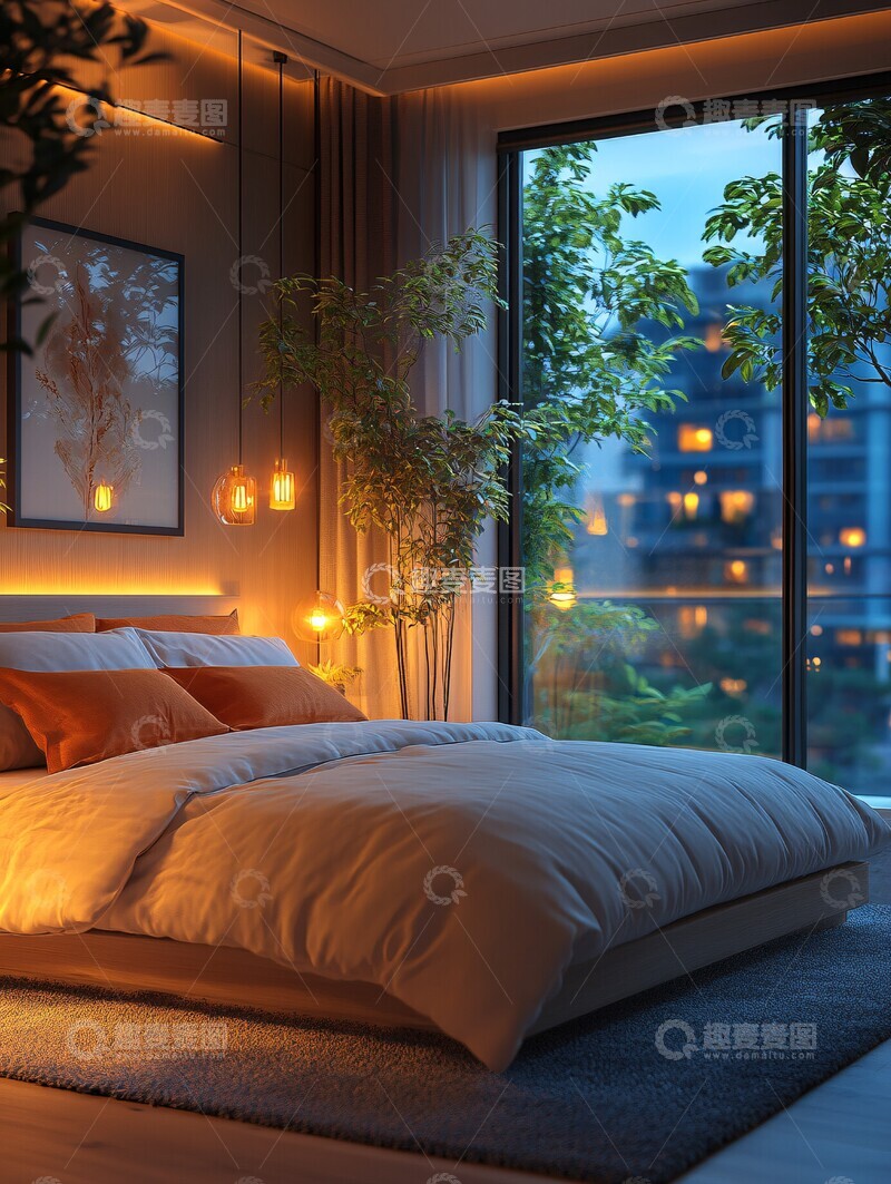 高清大图下载【趣麦麦图】卧室夜景卧室夜景暖光3