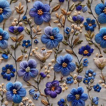 蓝紫花簇刺绣设计3