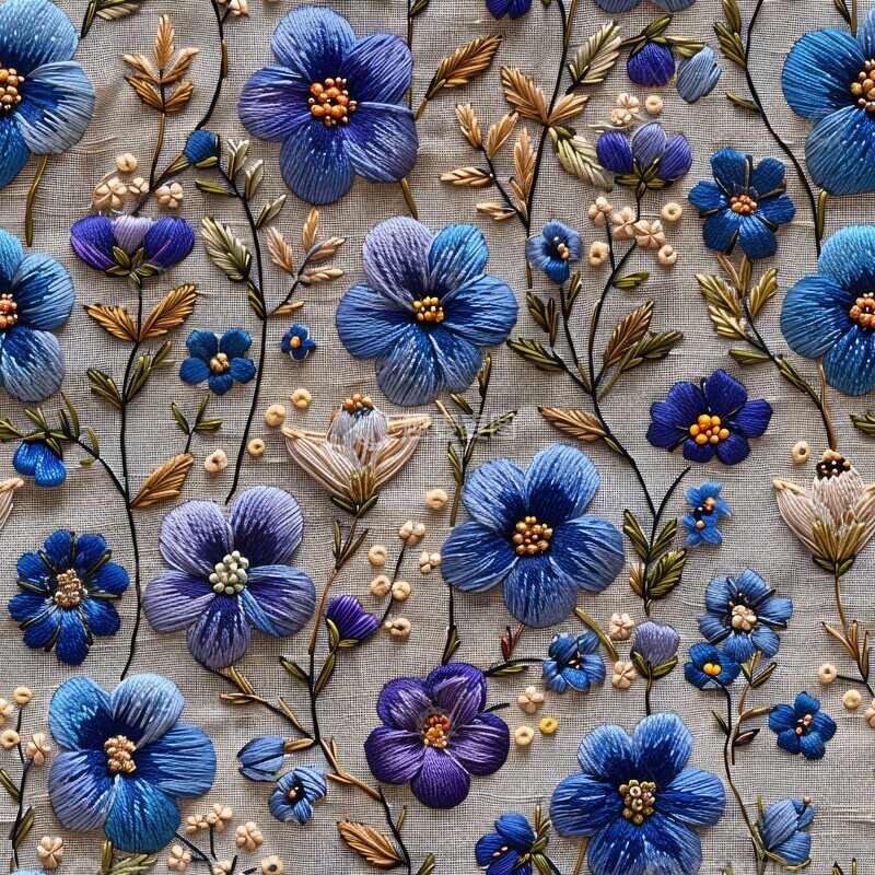高清大图下载【趣麦麦图】蓝紫花簇刺绣设计3