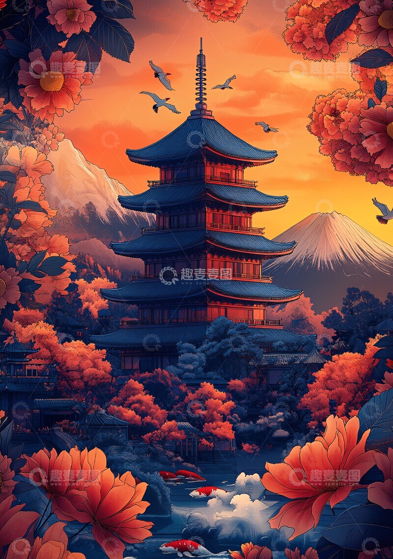 高清大图下载【趣麦麦图】樱花鲤鱼图案曼陀罗3