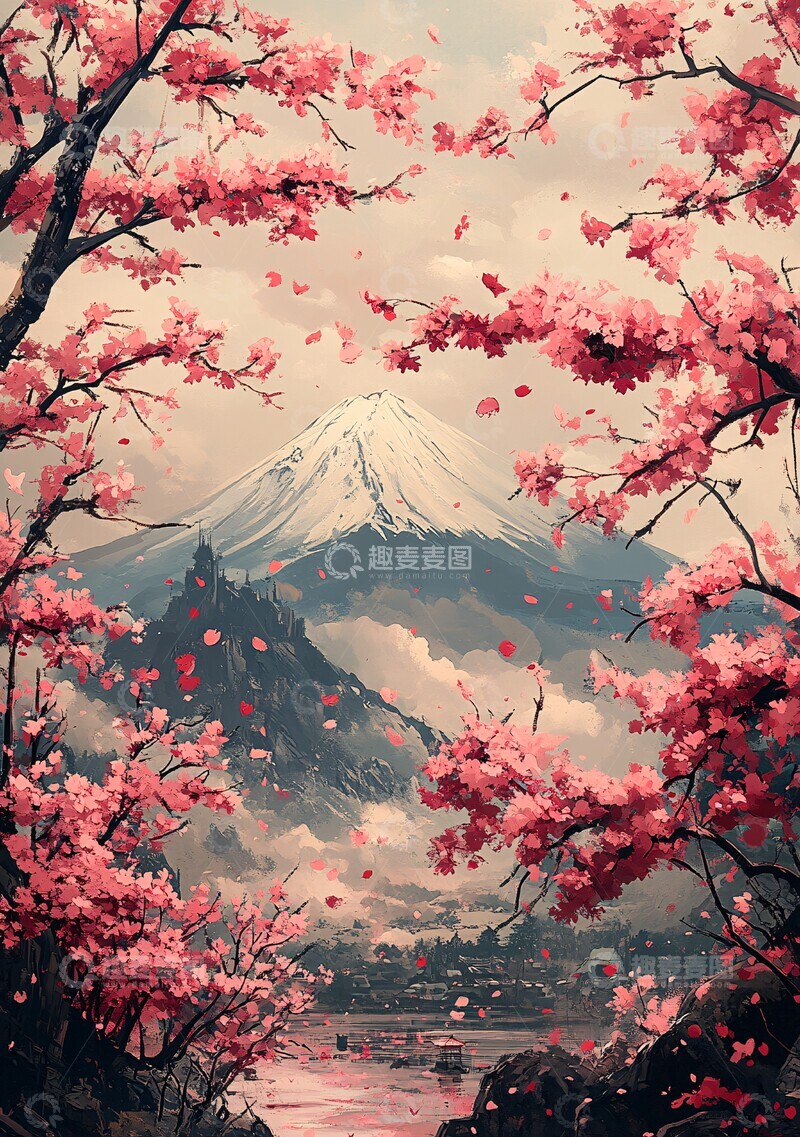 高清大图下载【趣麦麦图】春日富士樱花图2