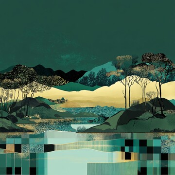 绿黑方格湿地画3