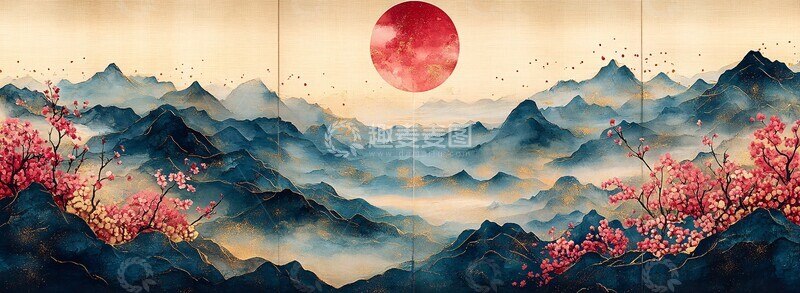高清大图下载【趣麦麦图】山水桃花屏风2