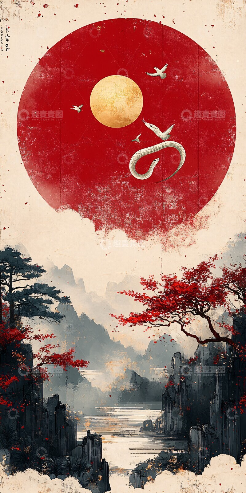 高清大图下载【趣麦麦图】白蛇飞天红纸金线2