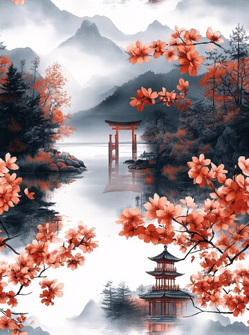 古寺云雾山水图1