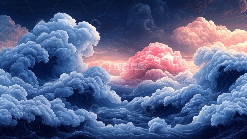 高清大图下载【趣麦麦图】蓝色云海波浪3