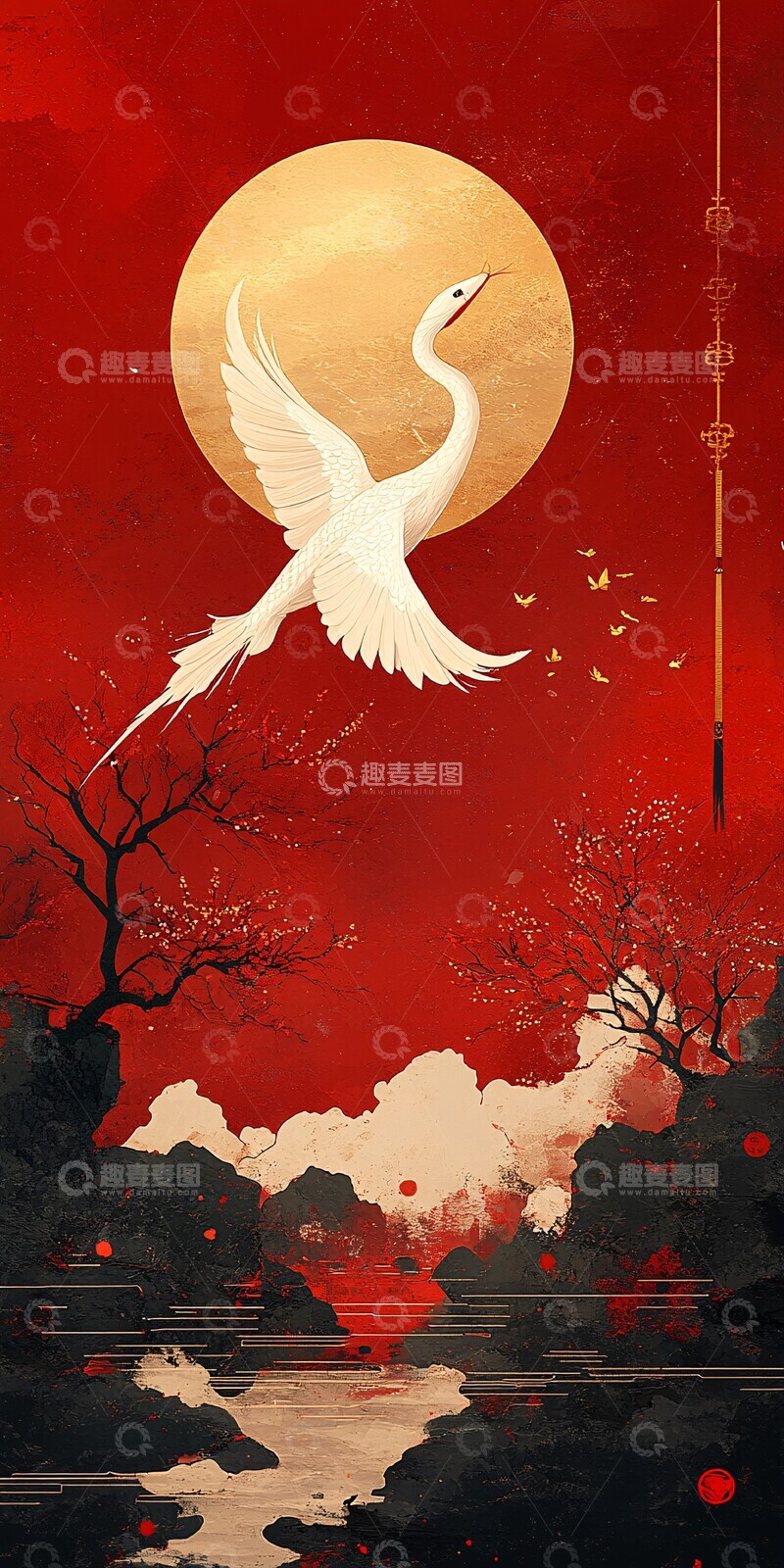 高清大图下载【趣麦麦图】白蛇飞天红纸金线3