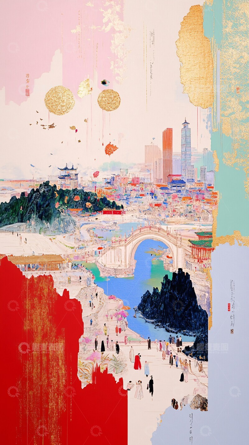 高清大图下载【趣麦麦图】城市山水画城市山水传统2