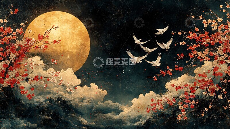 高清大图下载【趣麦麦图】樱花飞鹤云电图3