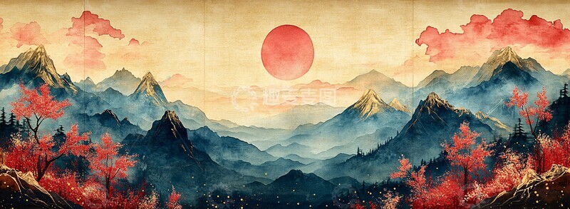 高清大图下载【趣麦麦图】山水桃花屏风3