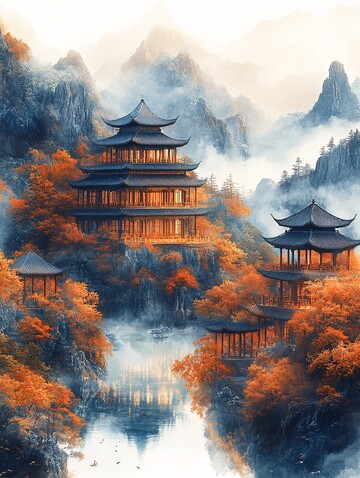 山水金边空白画3