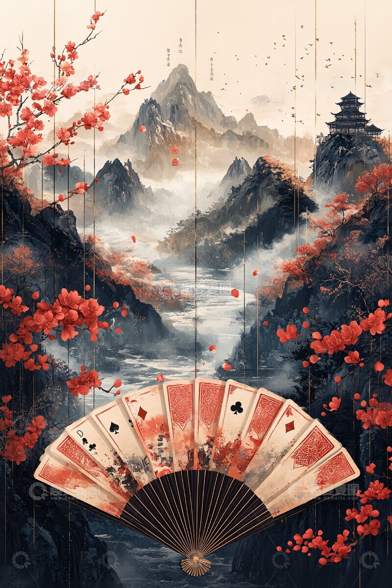 高清大图下载【趣麦麦图】山水卡牌山水卡牌梅花3