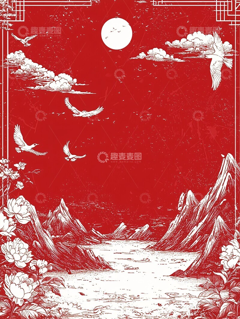 高清大图下载【趣麦麦图】红白中式边框3