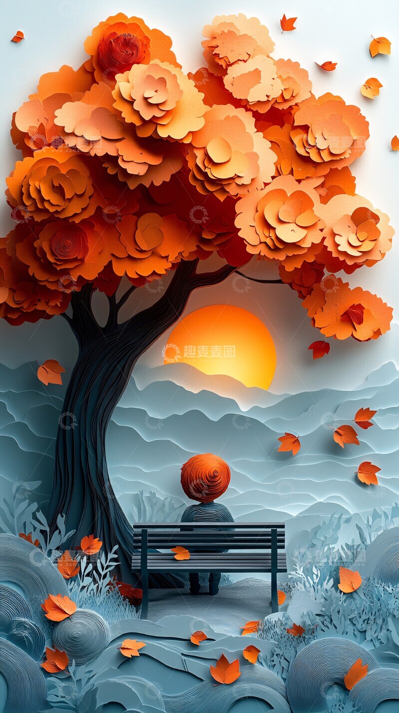 高清大图下载【趣麦麦图】孩童落叶思考2