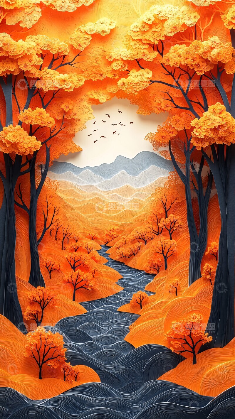 高清大图下载【趣麦麦图】-秋日拱门剪纸图3