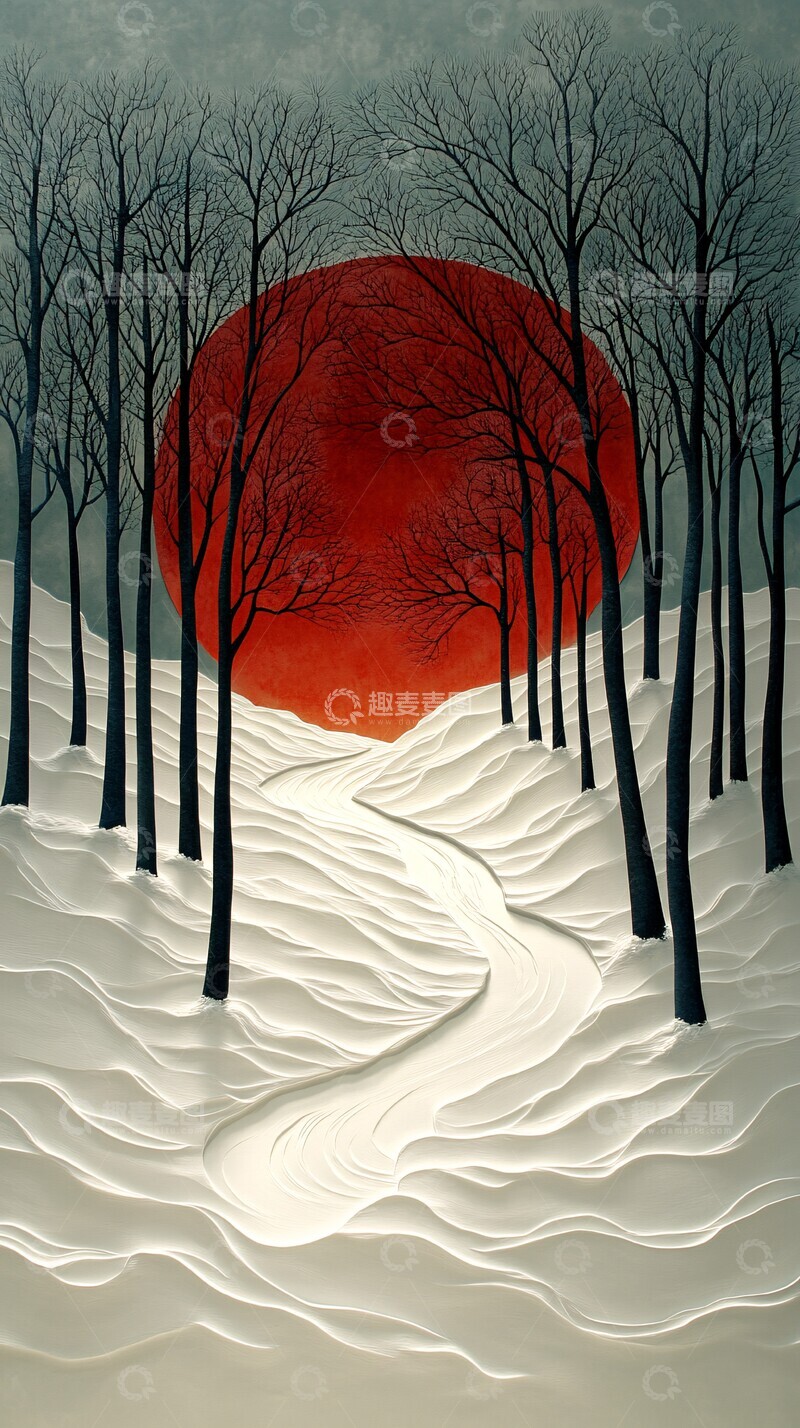 高清大图下载【趣麦麦图】红绿剪纸雪林2