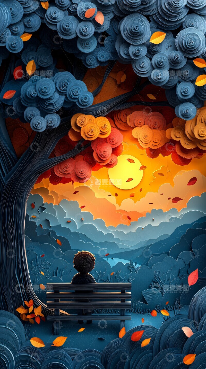 高清大图下载【趣麦麦图】孩童落叶思考3