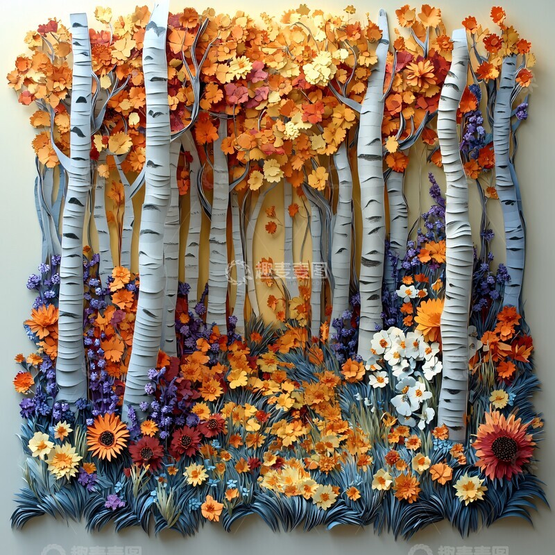 高清大图下载【趣麦麦图】纸板森林四季色3