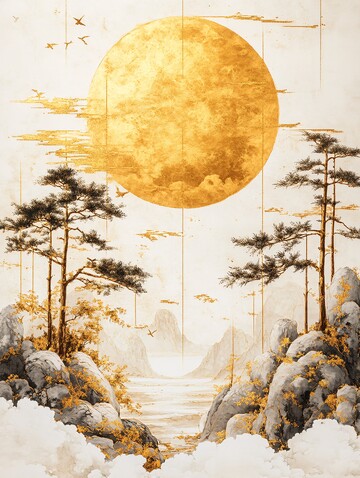 中秋月景图中秋月亮金线3