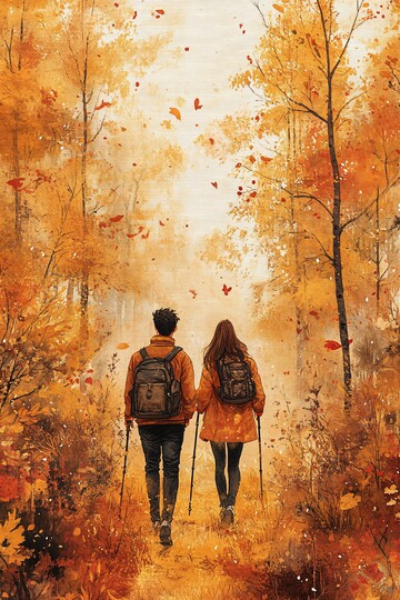 秋日森林徒步情侣3