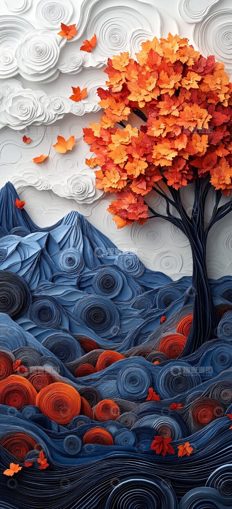 高清大图下载【趣麦麦图】秋山纸艺景观2