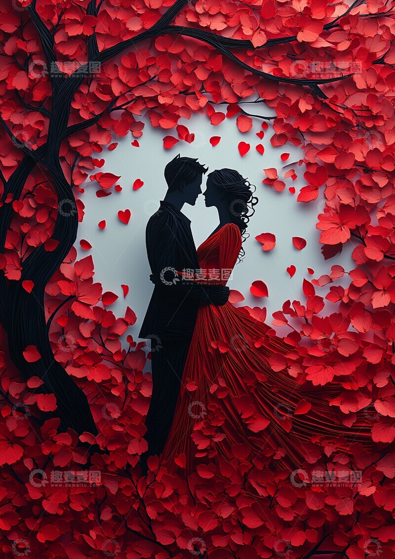 高清大图下载【趣麦麦图】情侣树下纸艺装饰3
