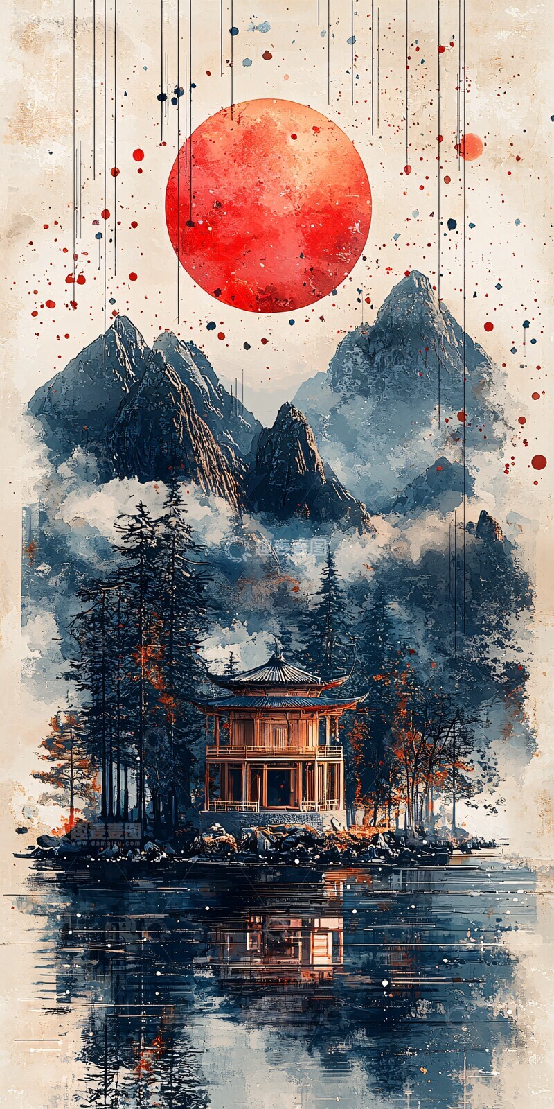 高清大图下载【趣麦麦图】山水几何木屋2