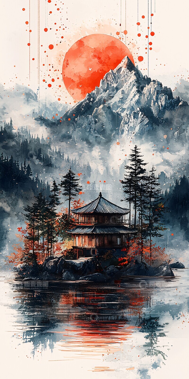 高清大图下载【趣麦麦图】山水几何木屋3