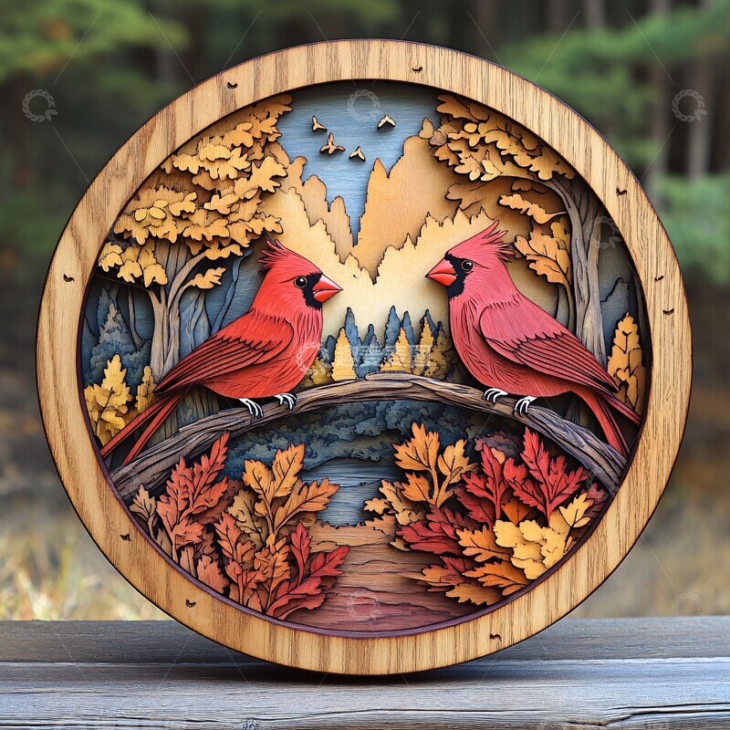 高清大图下载【趣麦麦图】红雀秋林木雕2