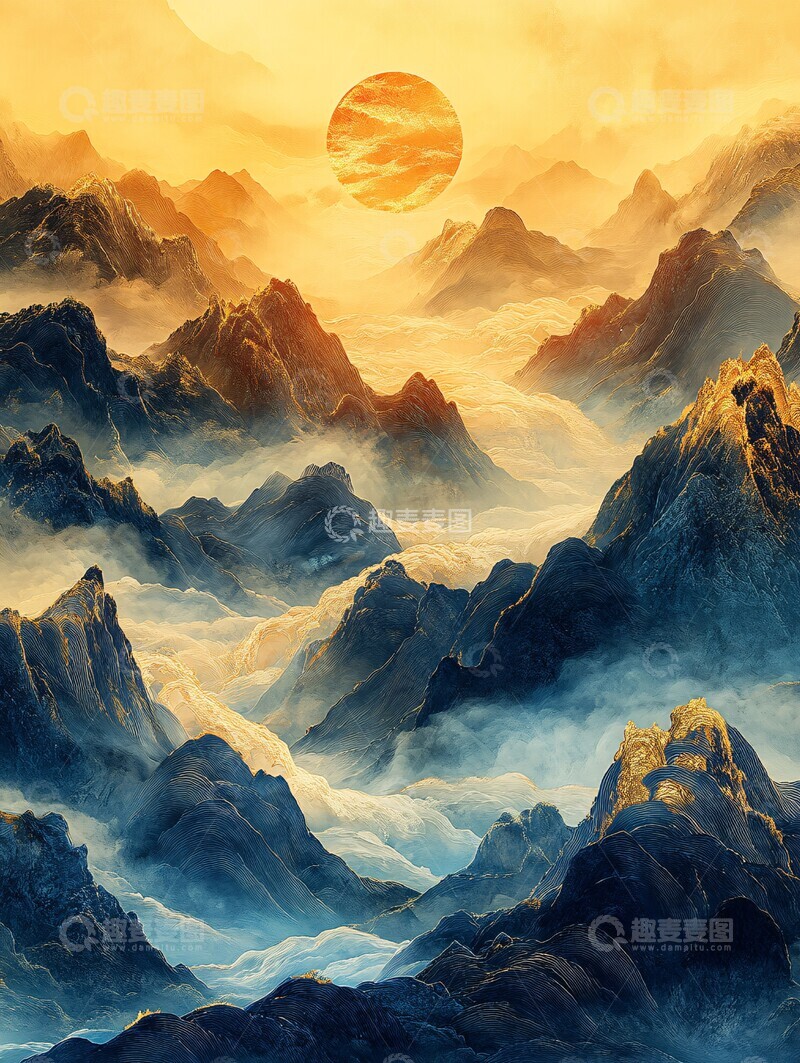 高清大图下载【趣麦麦图】山水黄绿海浪3