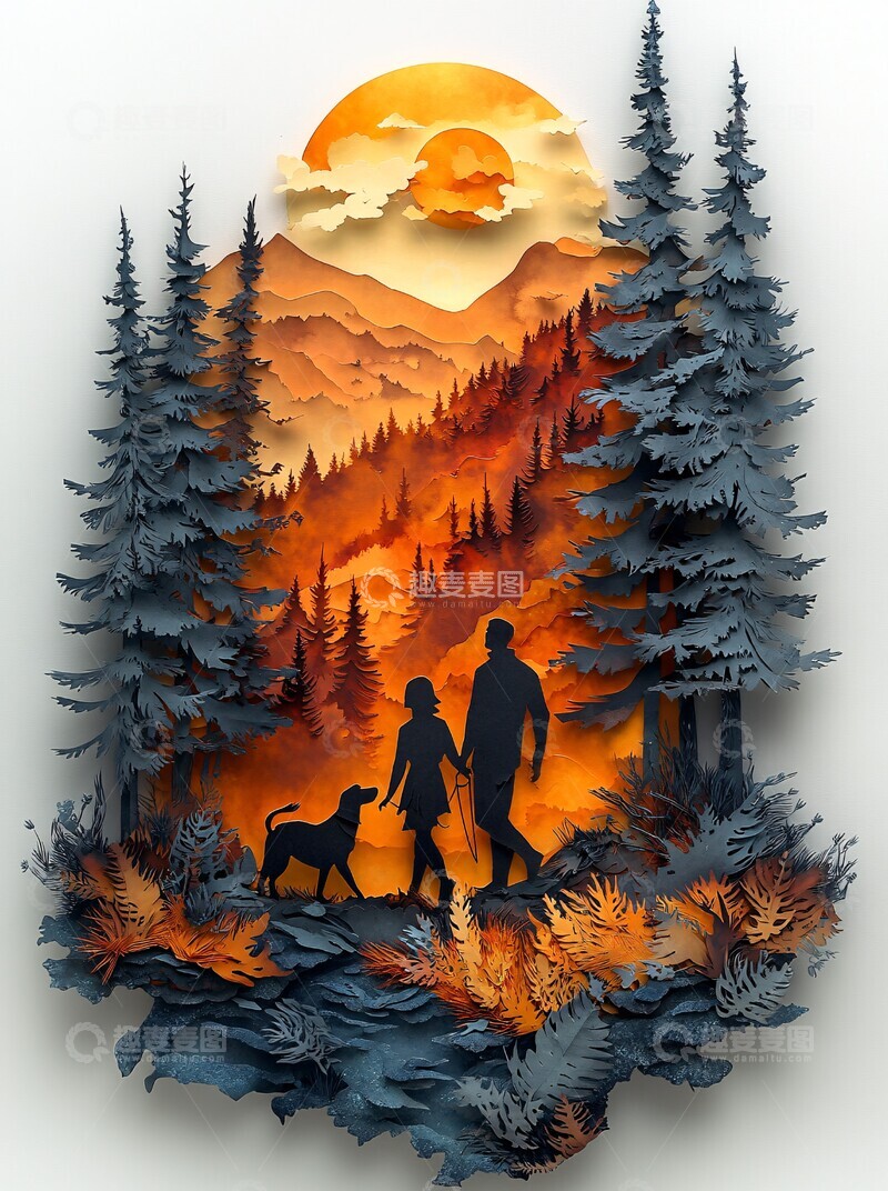 高清大图下载【趣麦麦图】纸艺森林一家人3