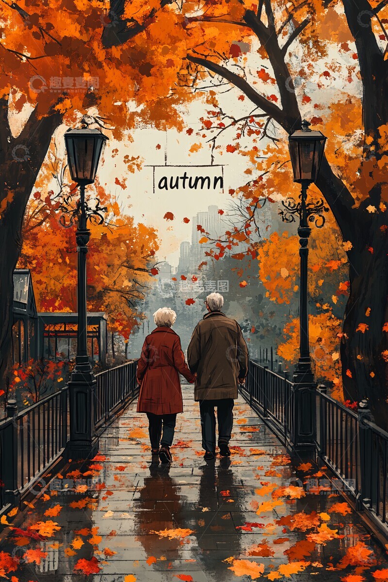 高清大图下载【趣麦麦图】秋叶桥上年华2
