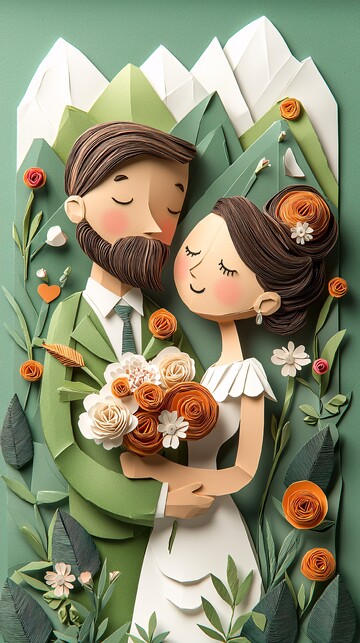 新郎新娘纸艺拥抱2