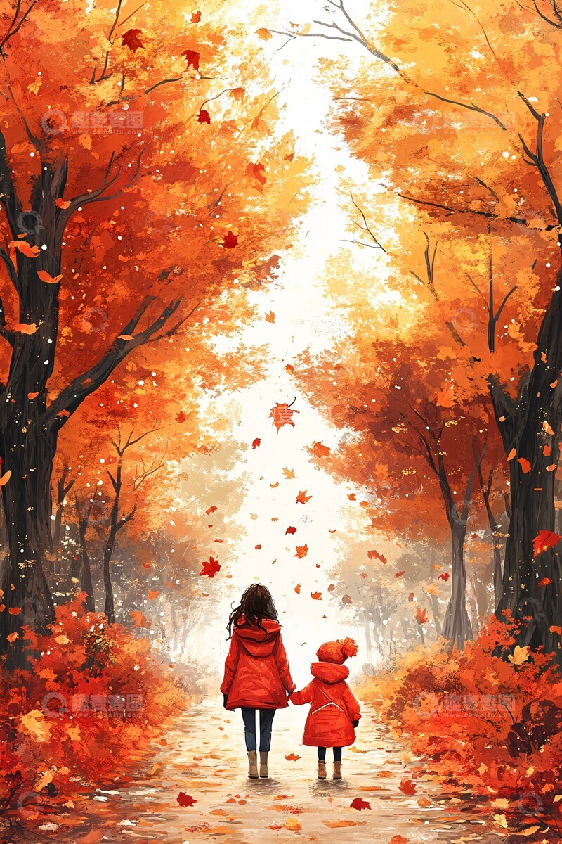 高清大图下载【趣麦麦图】森林小径母女行3