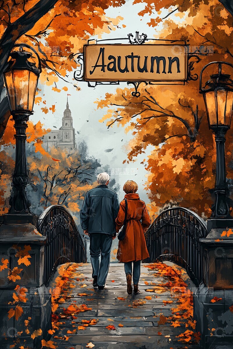 高清大图下载【趣麦麦图】秋叶桥上年华1