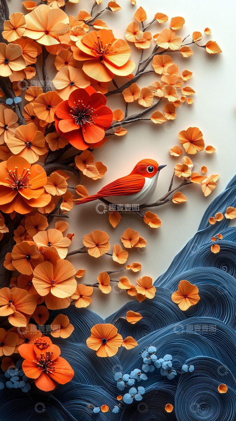 高清大图下载【趣麦麦图】秋日纸艺鸟树图2