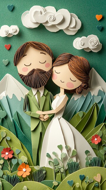 新郎新娘纸艺拥抱1