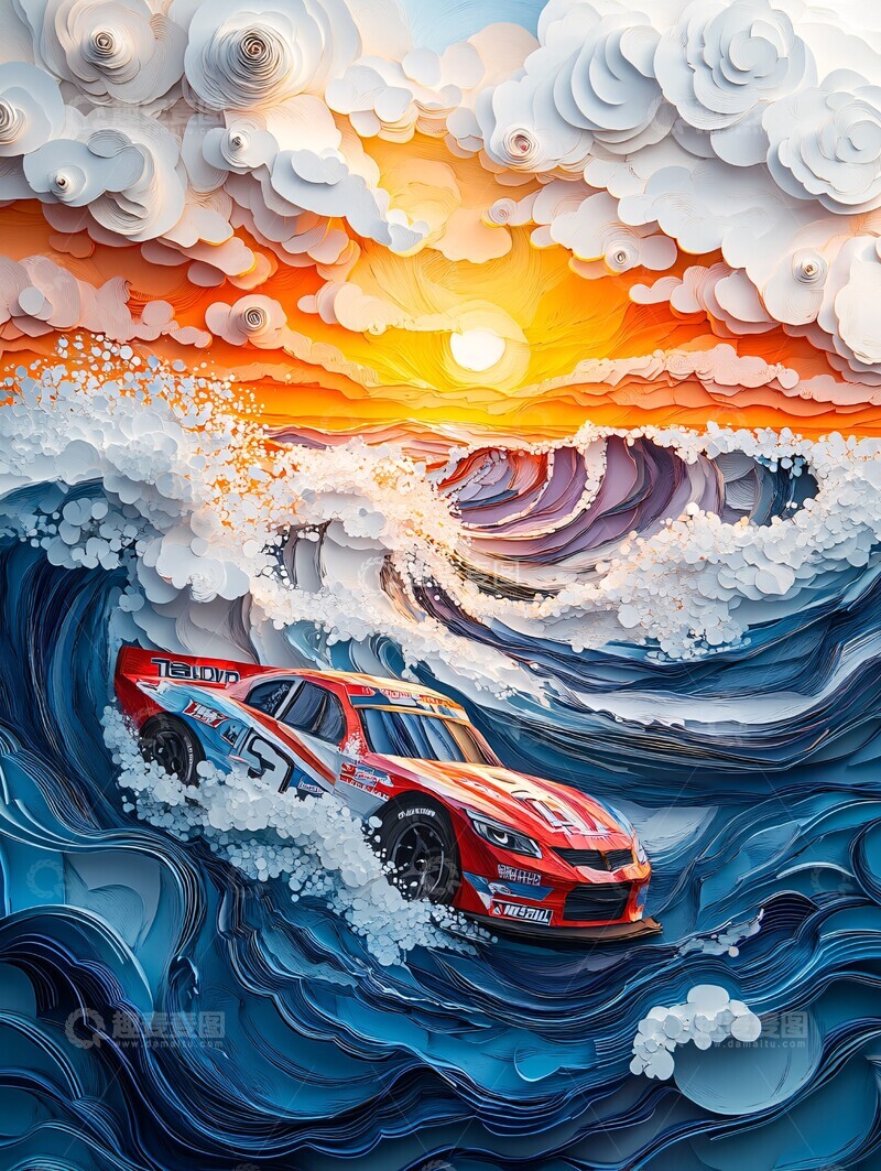 高清大图下载【趣麦麦图】赛车竞速纸雕装饰2
