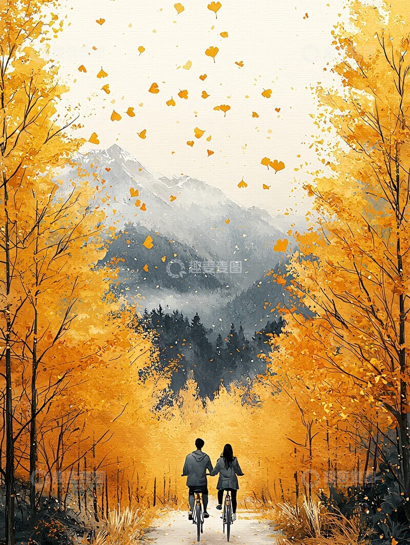 高清大图下载【趣麦麦图】银杏树下骑车3