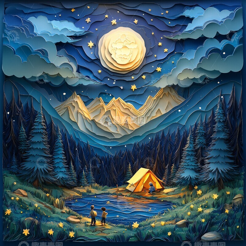 高清大图下载【趣麦麦图】月光下的营地3